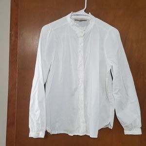 LOFT Petites White Ruffle Blouse